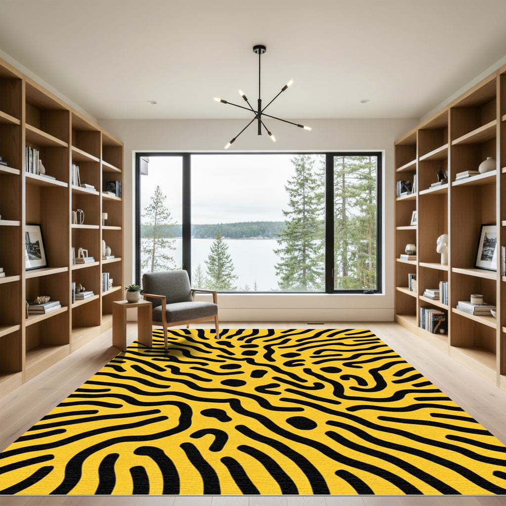 Yellow Black Abstract Organic Lines Rug