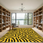 Yellow Black Abstract Organic Lines Rug