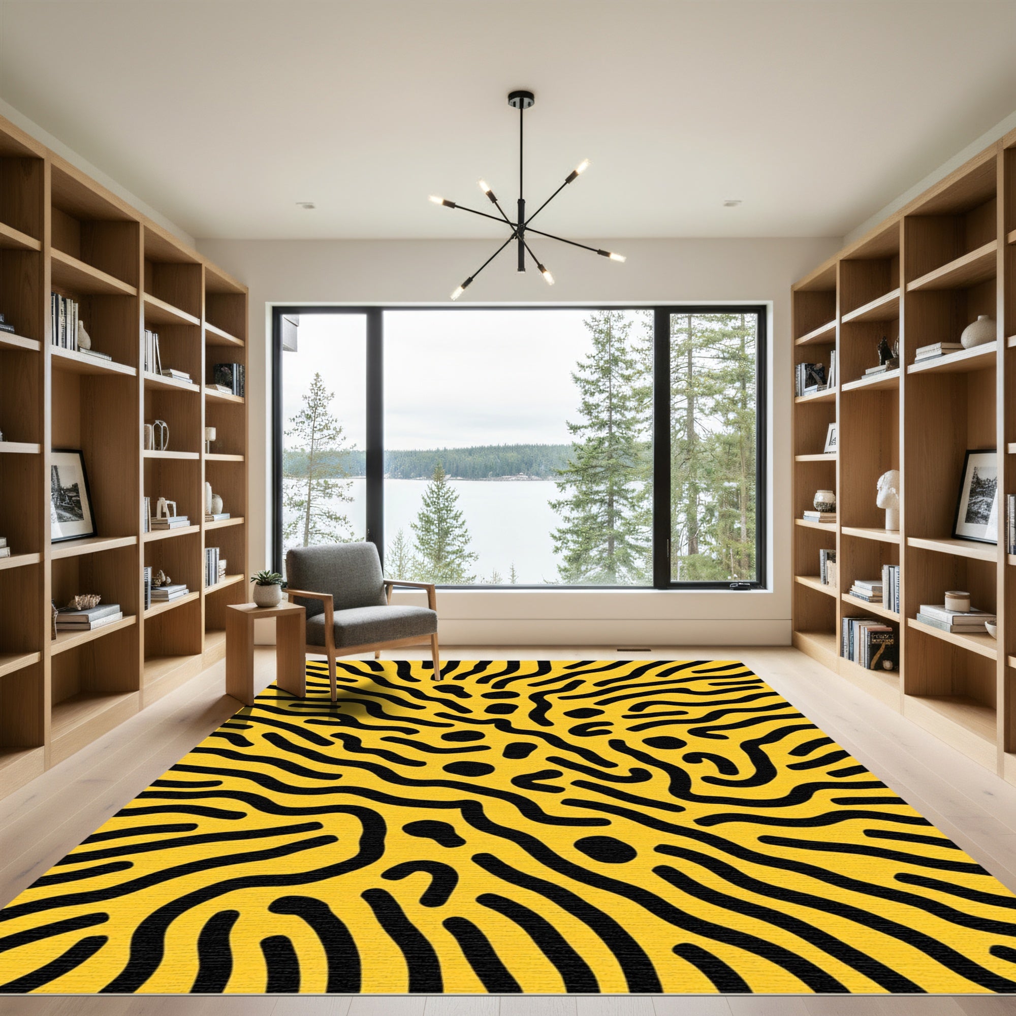 Yellow Black Abstract Organic Lines Rug