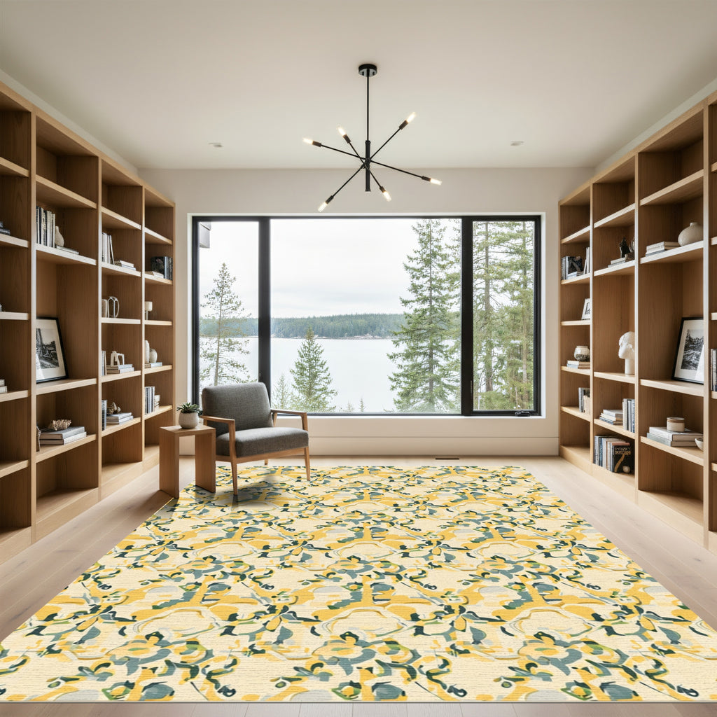 Yellow Sage Abstract Floral Arrangement Rug