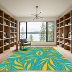 Turquoise Yellow Abstract Leaf Branches Rug
