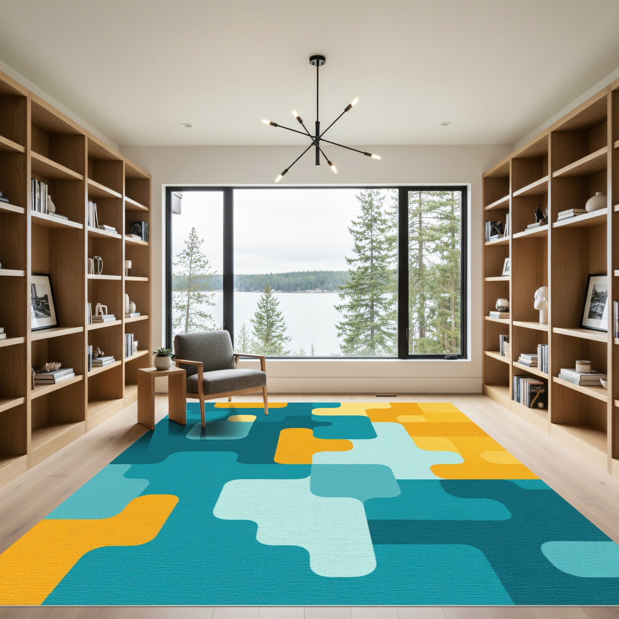 Teal Yellow Rounded Geometric Abstraction Rug