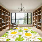 Whimsical Yellow Green Tropical Floral Rug