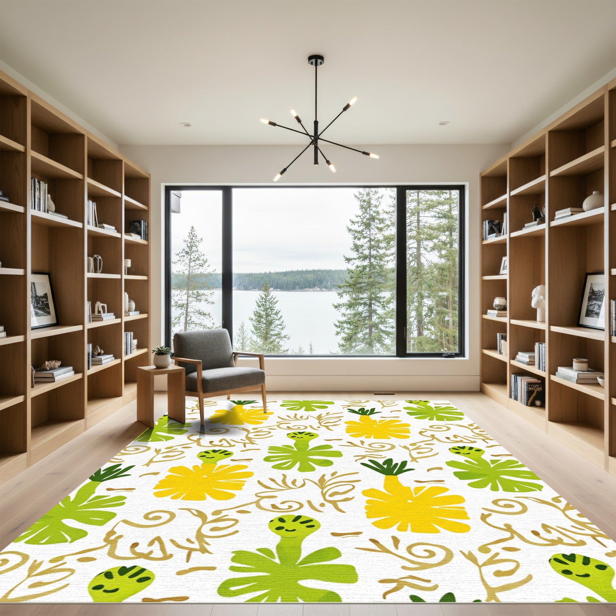 Whimsical Yellow Green Tropical Floral Rug