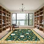 Dark Teal Daisy Vine Border Rug