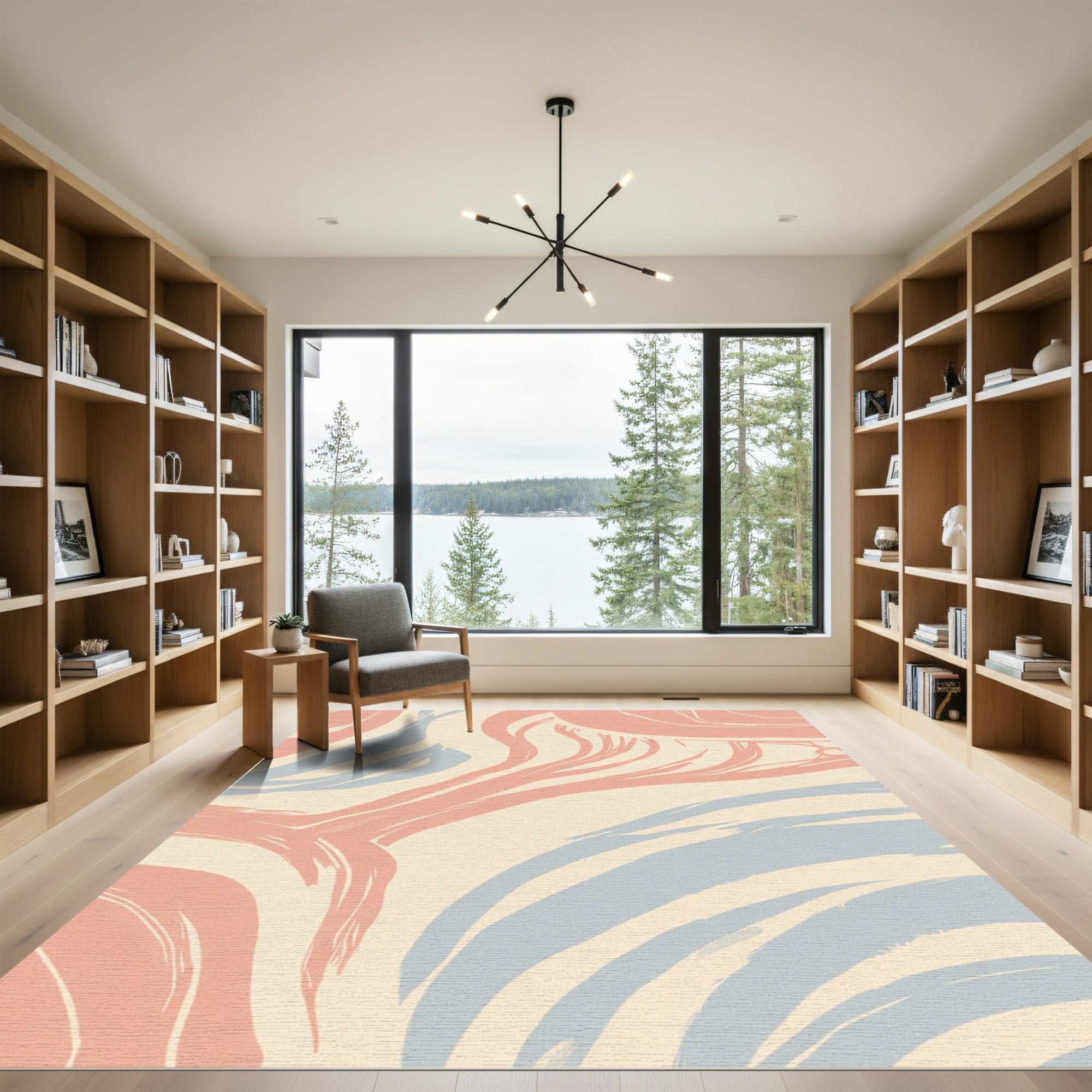 Blush And Blue Abstract Brushstrokes Rug