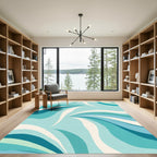 Oceanic Teal Swirl Abstract Composition Rug