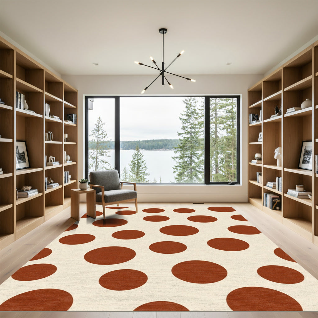 Brown Polka Dot Cream Background Rug
