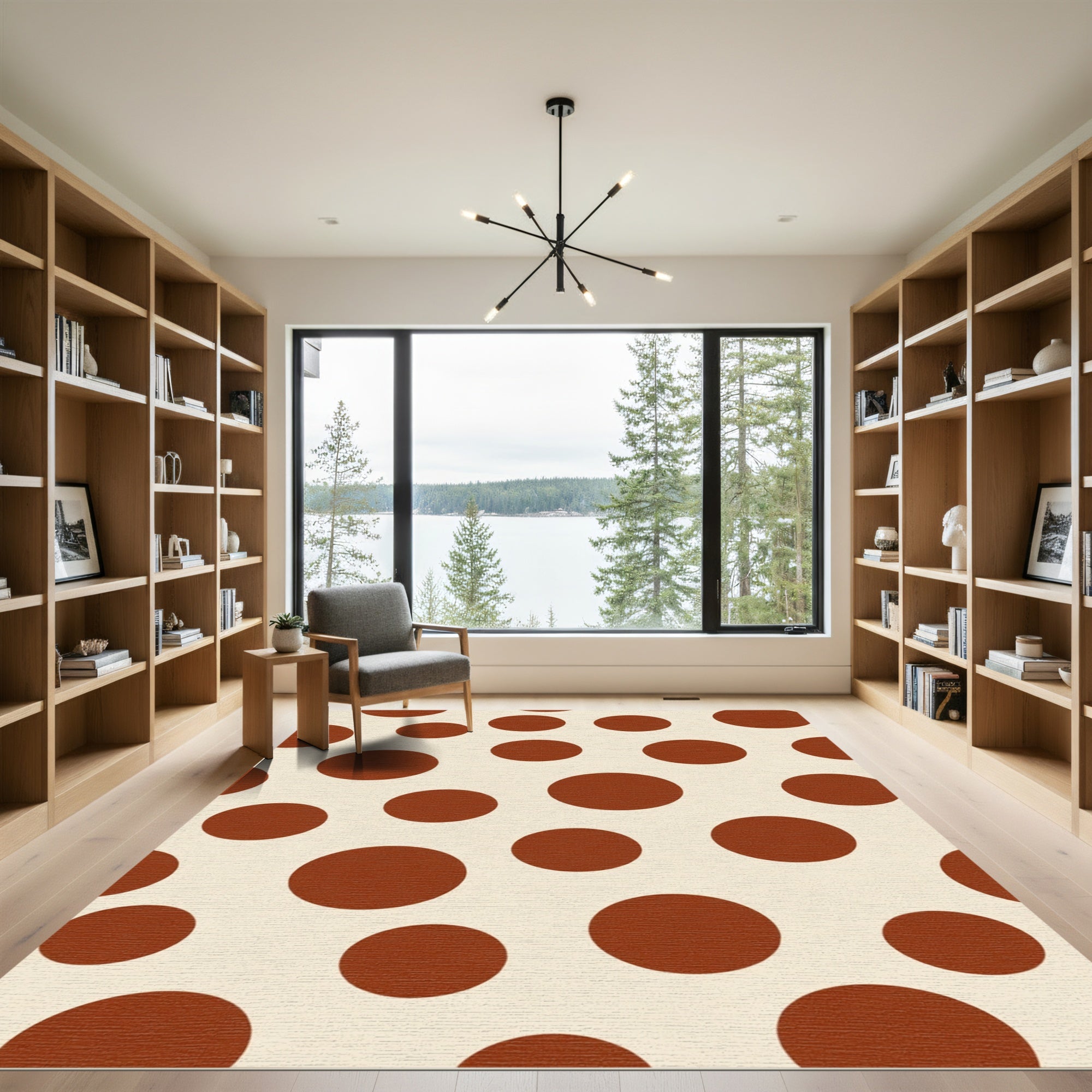 Brown Polka Dot Cream Background Rug