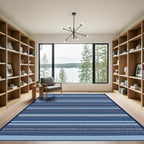 Striped Blue Variety Geometric Border Rug