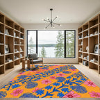 Orange Pink Blue Floral Diagonal Bands Rug