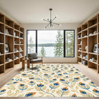 Golden Blue Feathered Branch Array Rug