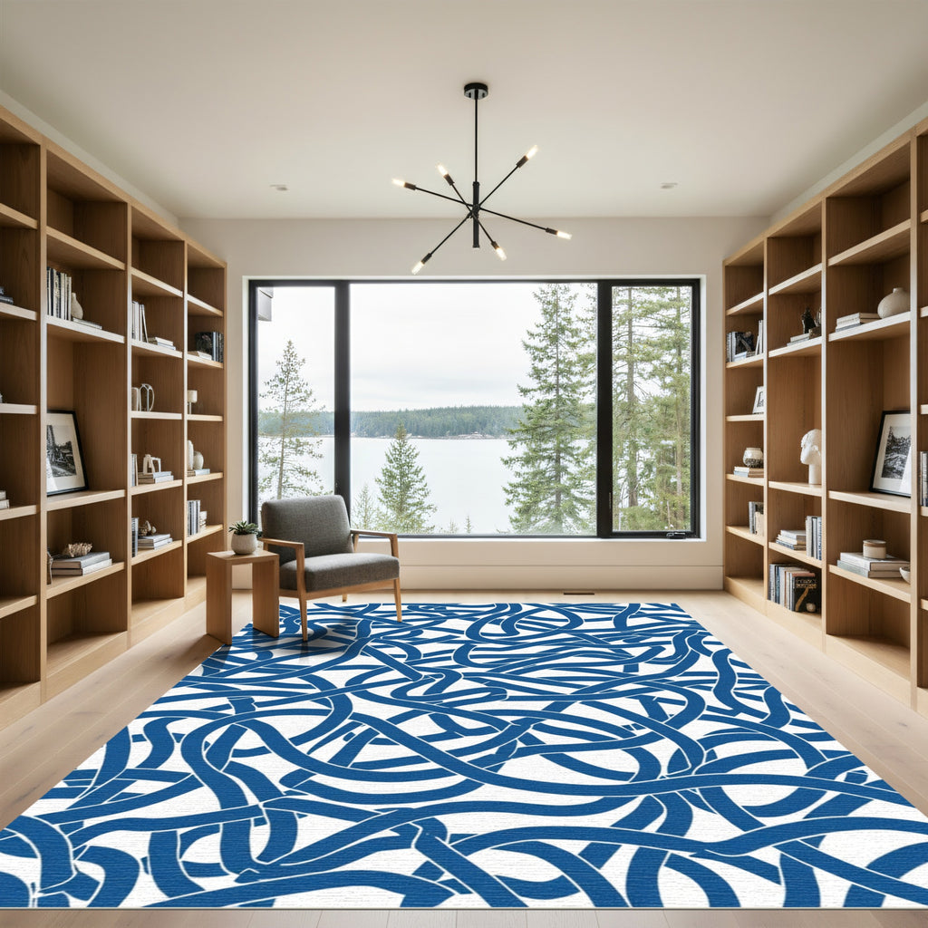 Deep Blue Intertwined Stripe Rug