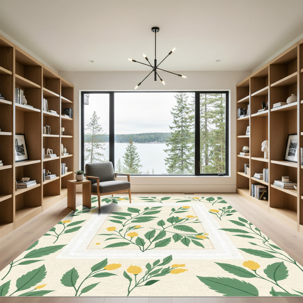 Yellow Botanical Garden Leaves Rug