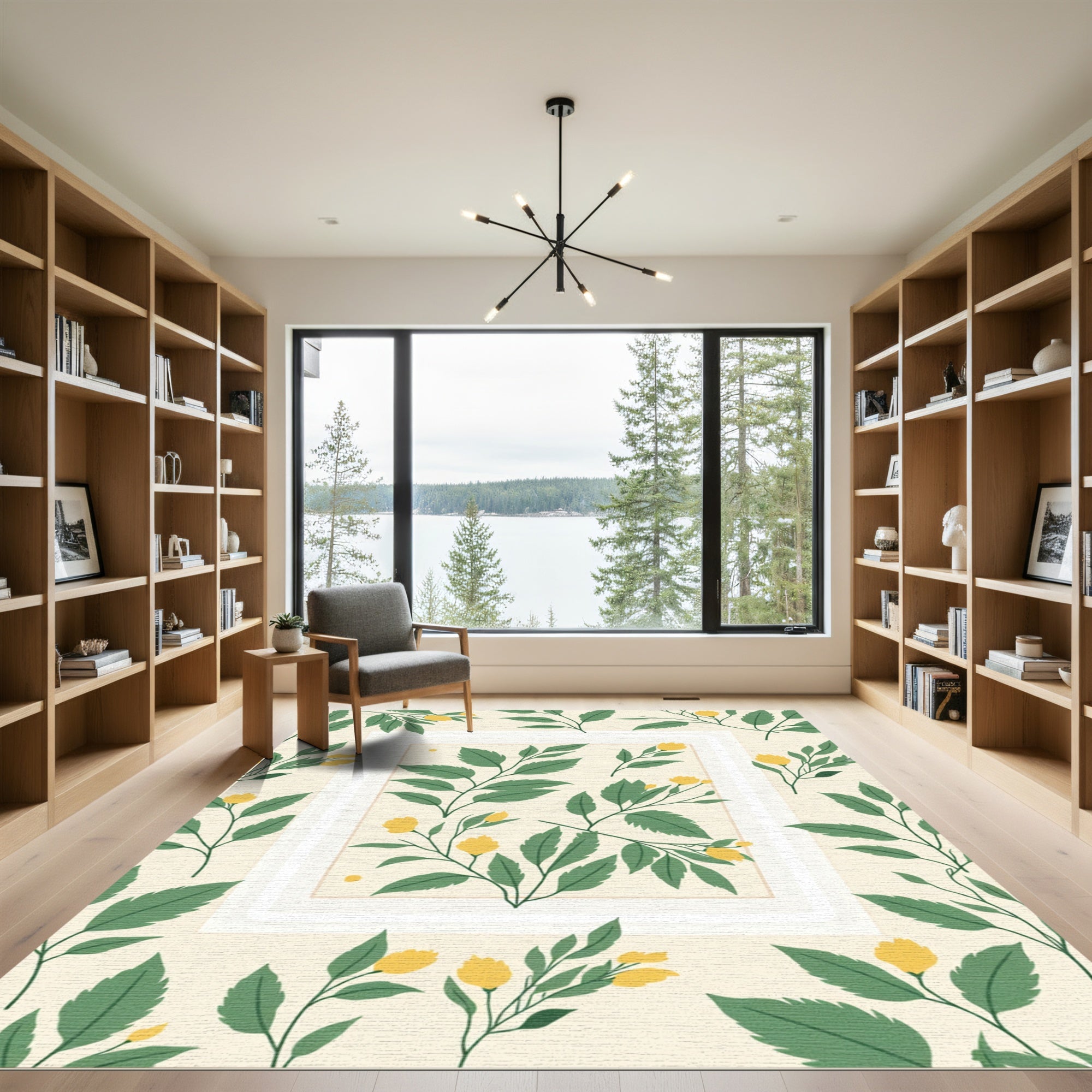 Yellow Botanical Garden Leaves Rug
