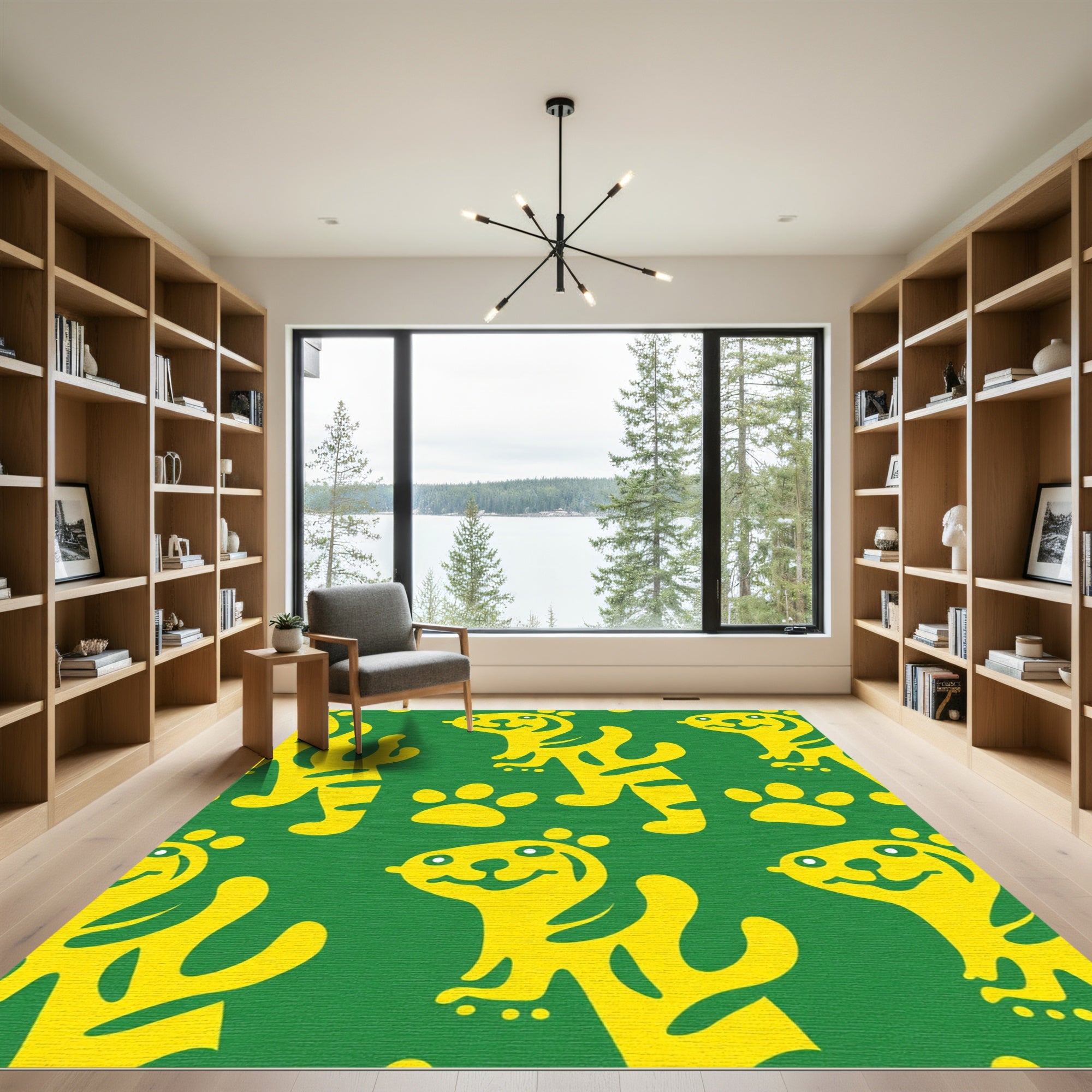 Yellow Tiger Paw Green Collage Rug