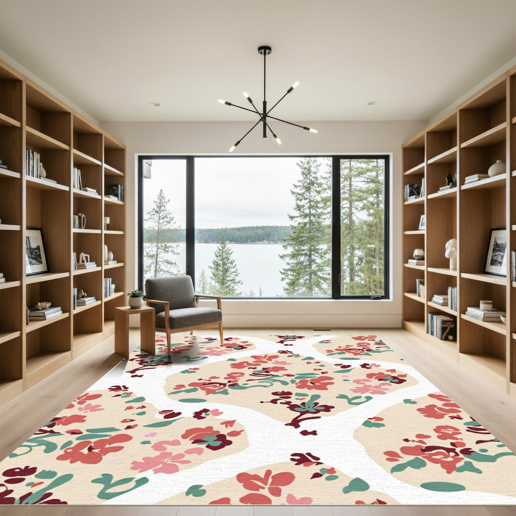 Crimson Blush Floral Arrangement Rug