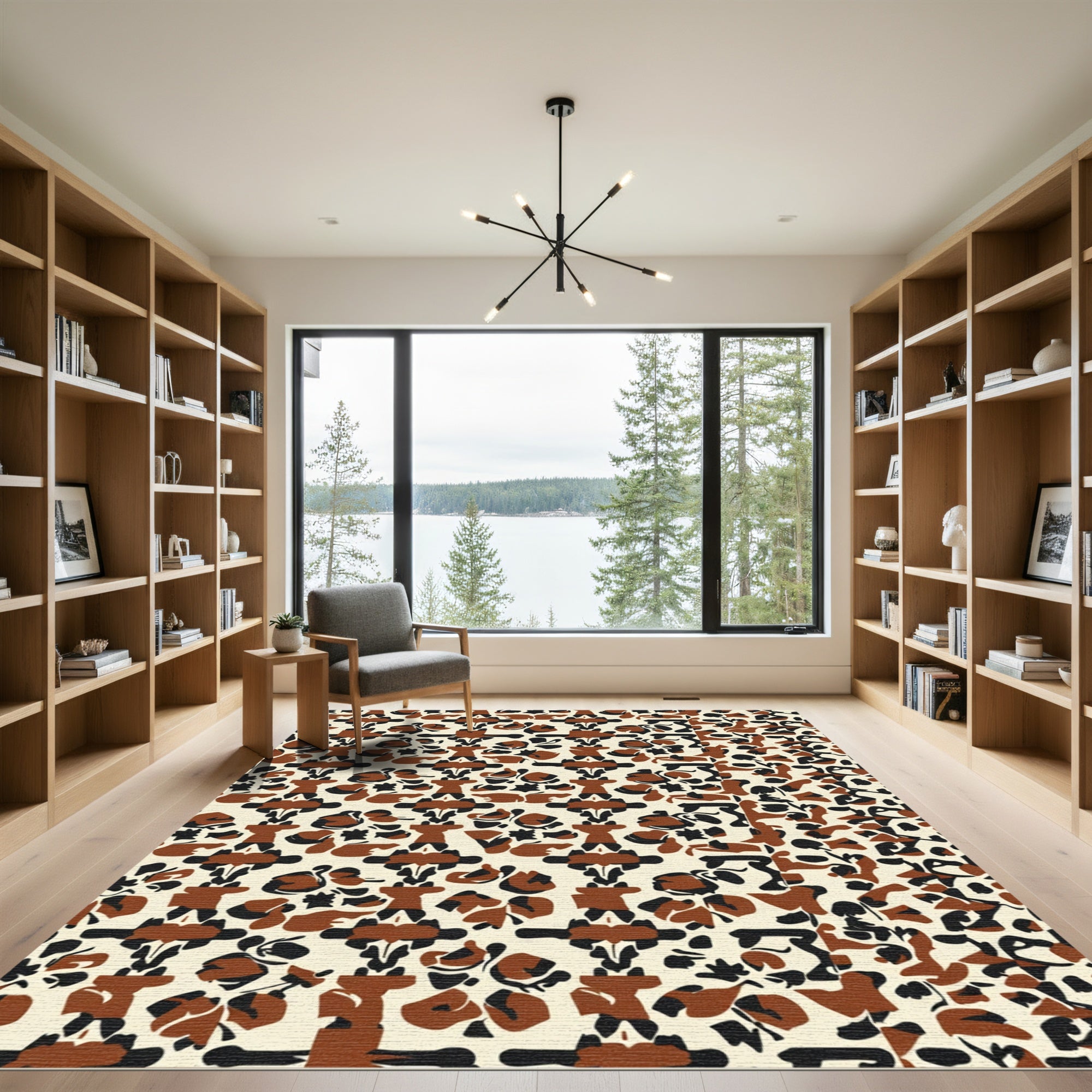 Brown Black Cream Abstract Animal Hide Rug