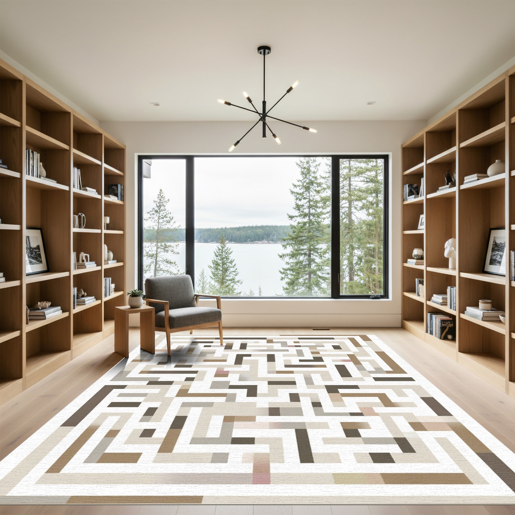Geometric Maze Neutral Tones Rug