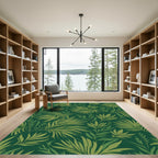 Deep Green Lush Tropical Leaf Rug