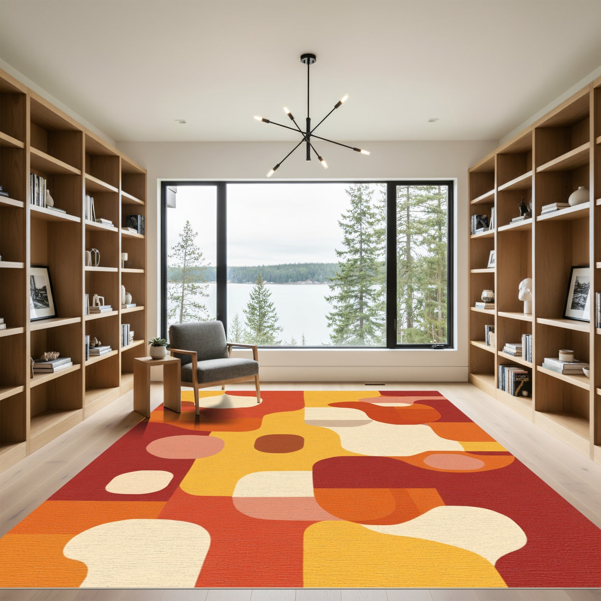 Retro Warm Tone Organic Shapes Rug