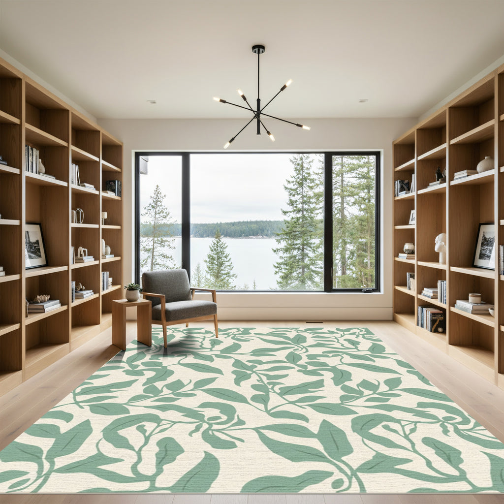 Sage Green Leafy Vine Cascade Rug