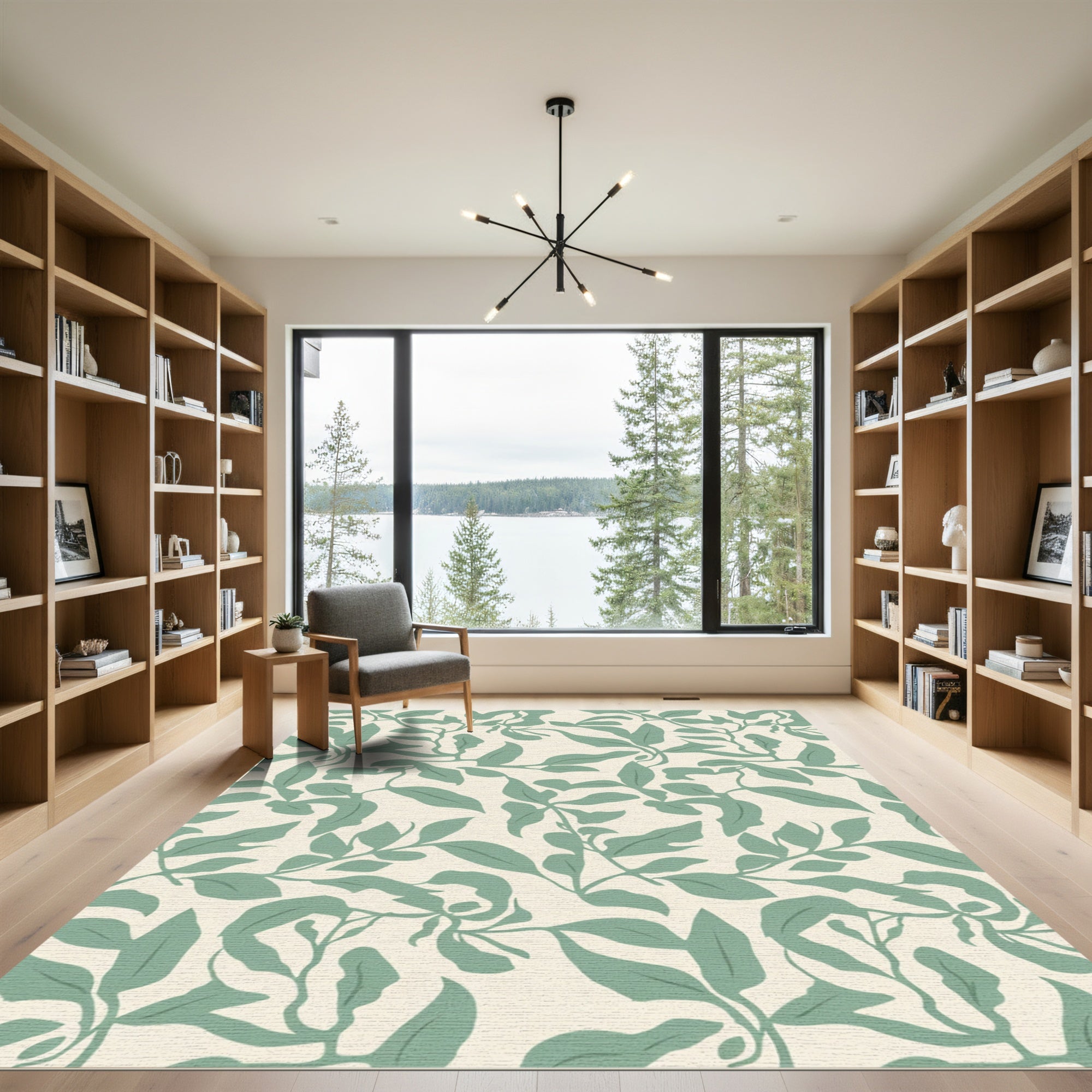 Sage Green Leafy Vine Cascade Rug