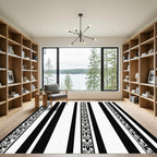 Black White Stripes Animal Border Rug