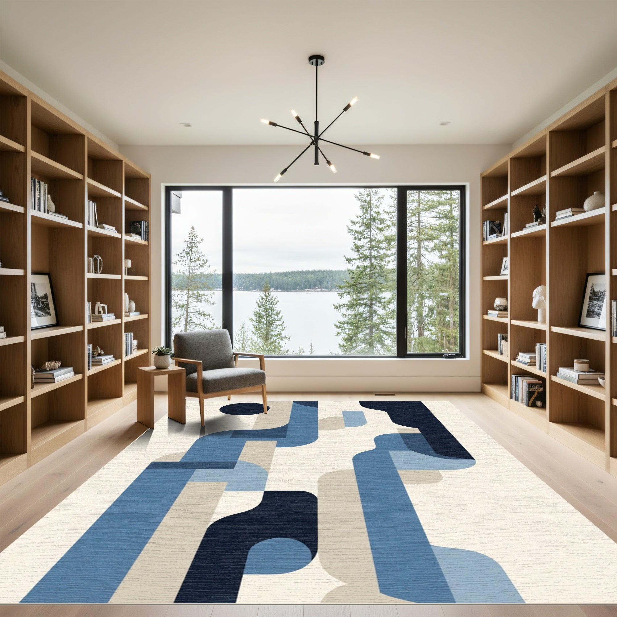 Deep Blue Geometric Abstract Layers Rug