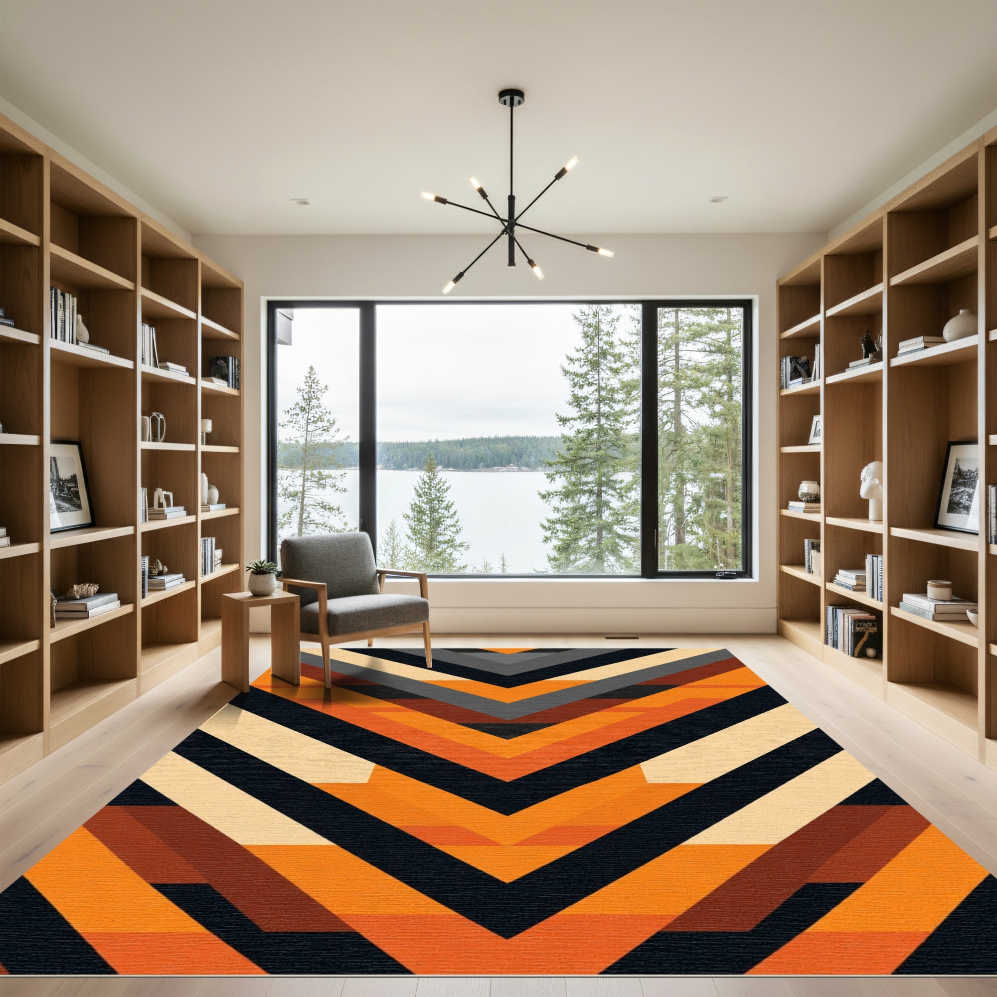 Chevron Orange Geometric Stripes Rug