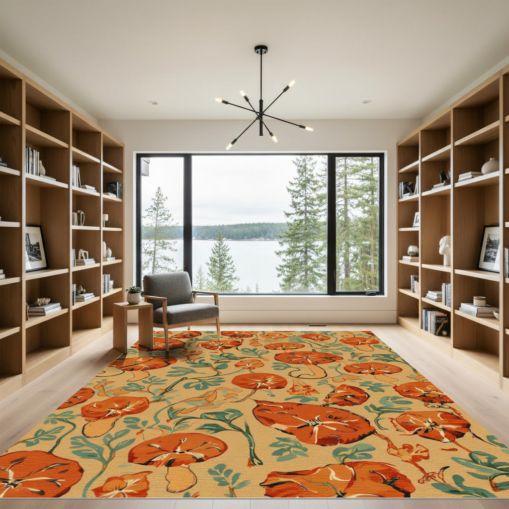 Orange Mushroom Vine Autumn Scenic Rug