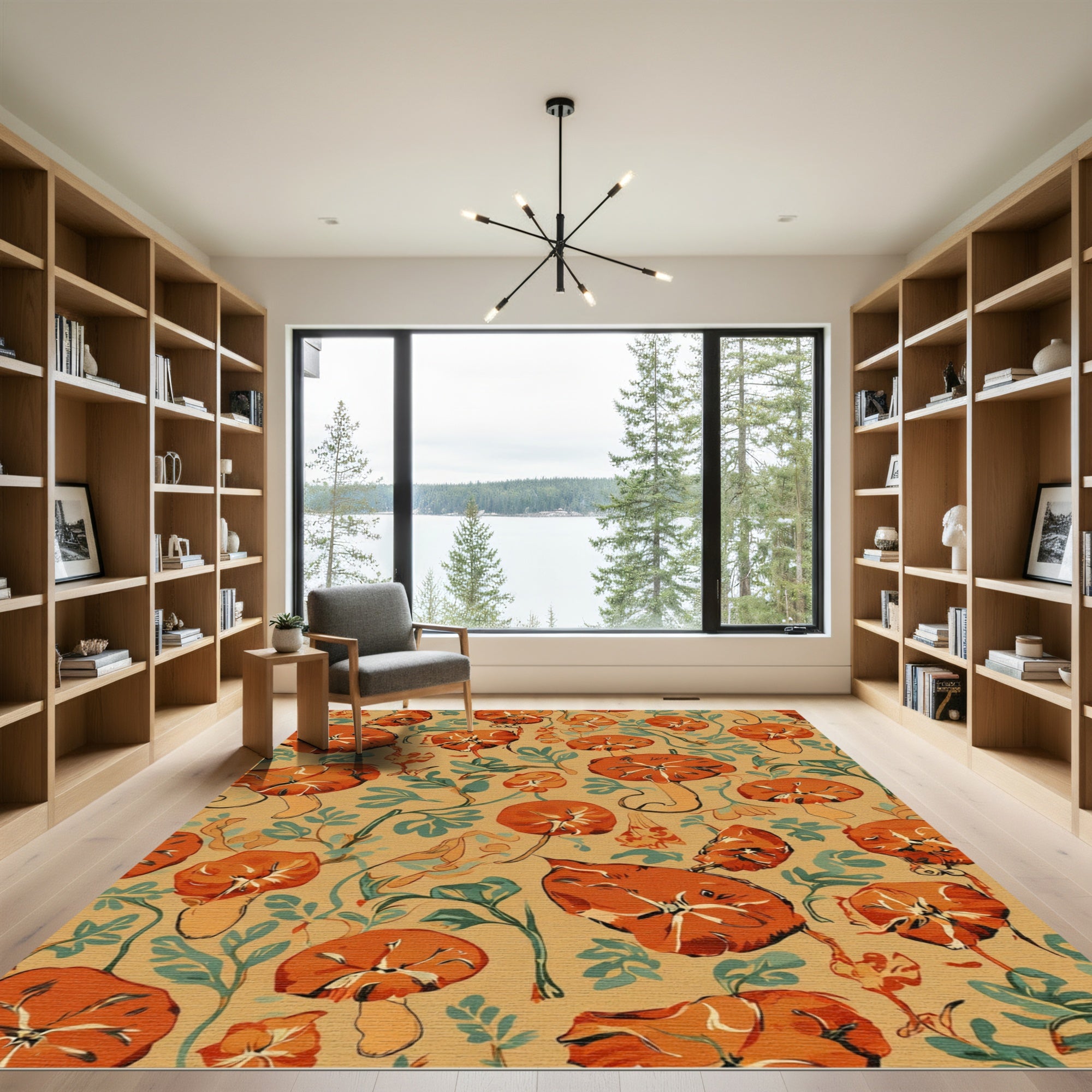 Orange Mushroom Vine Autumn Scenic Rug