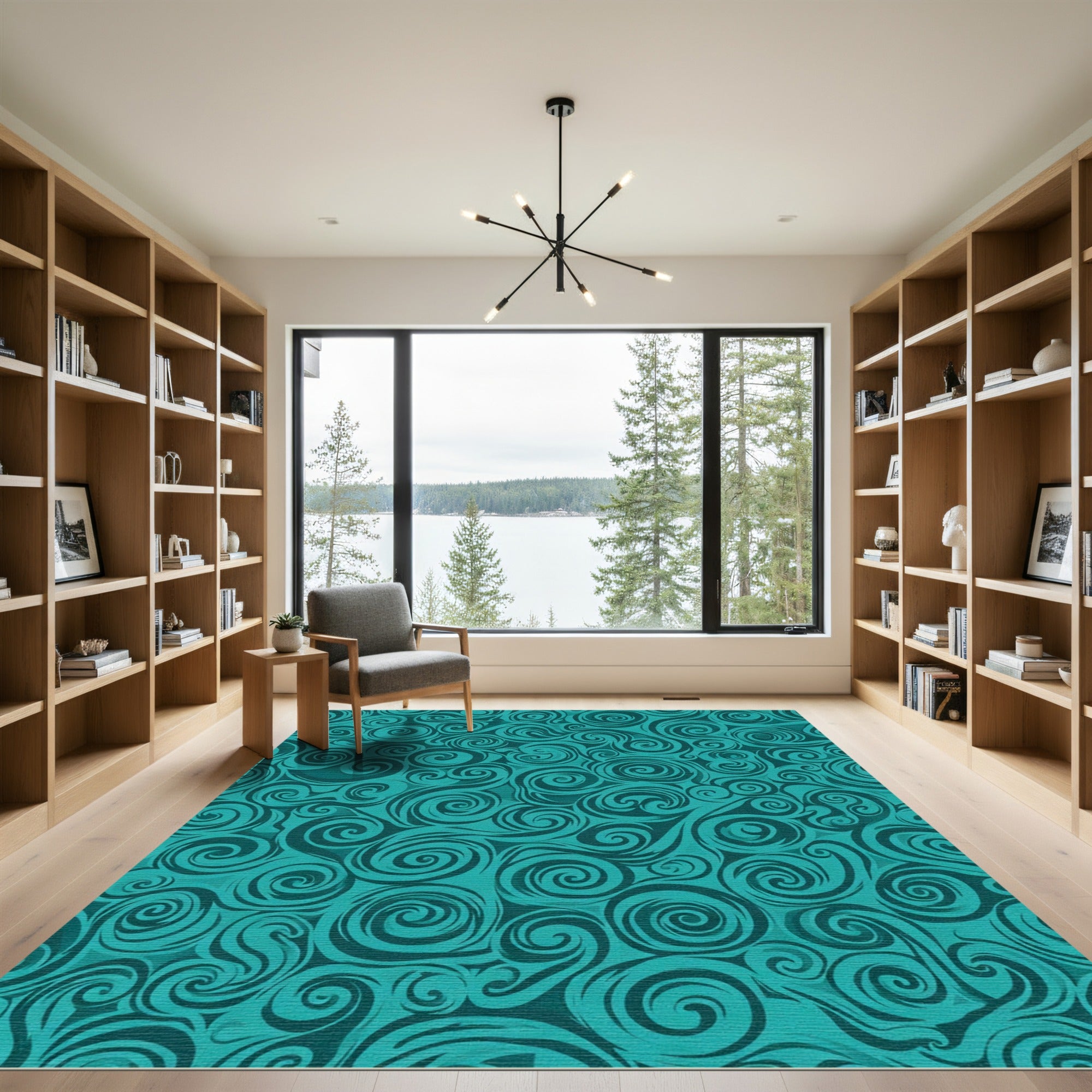 Deep Teal Swirling Ocean Waves Rug