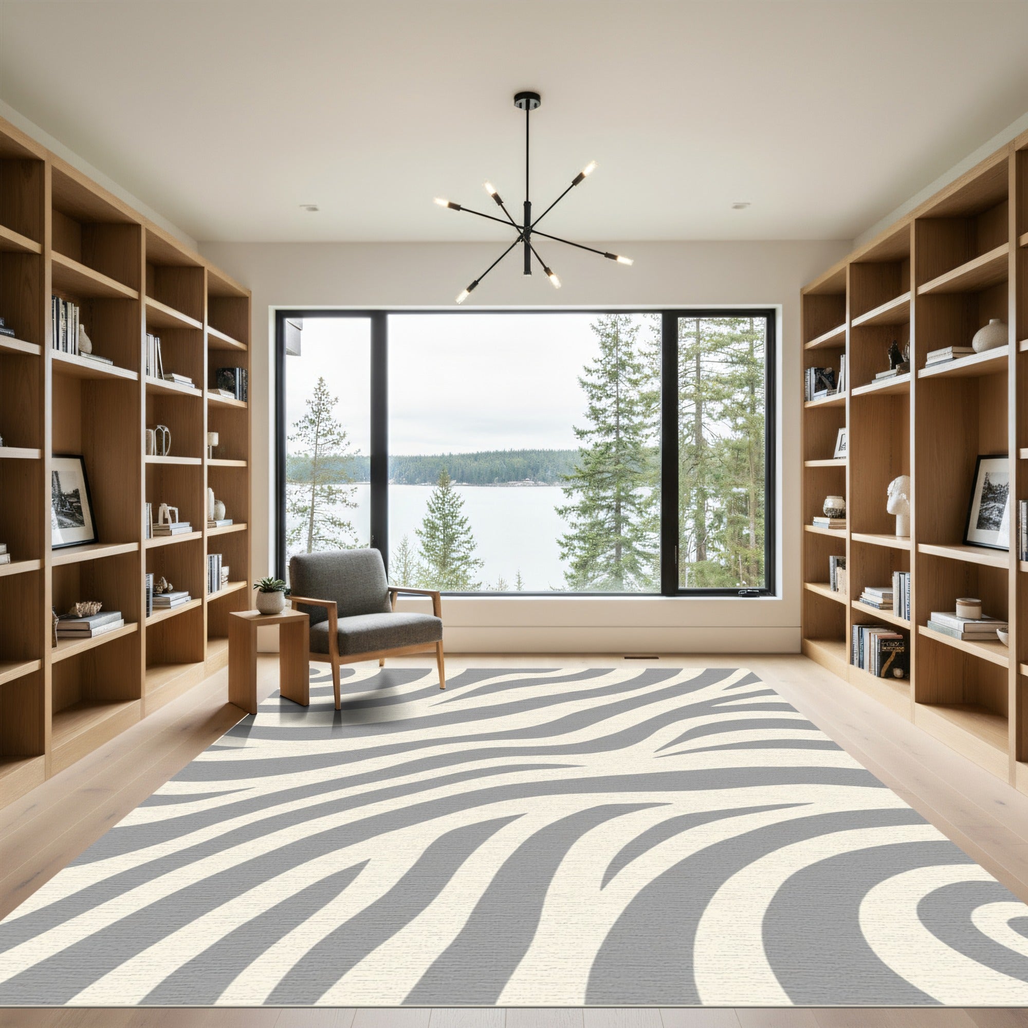 Contemporary Gray Cream Zebra Stripes Rug