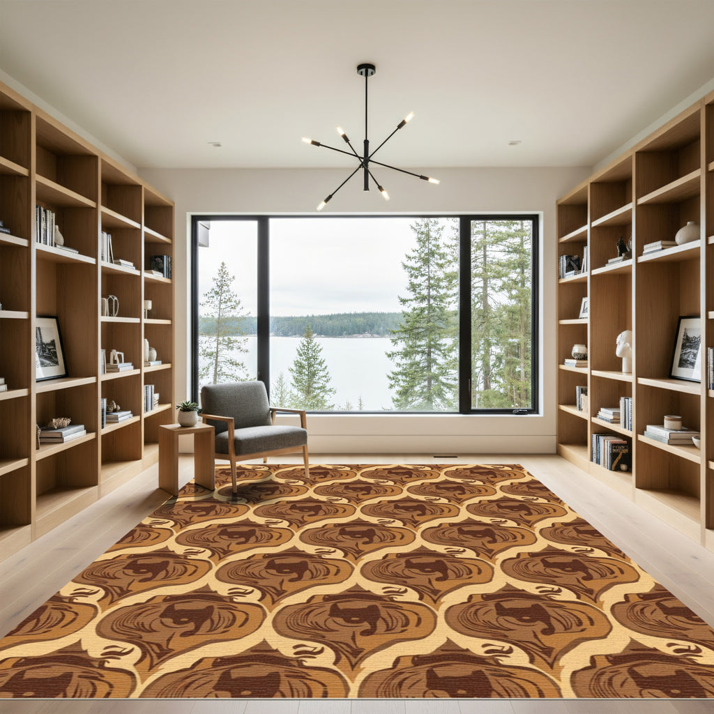 Retro Brown Arabesque Repeating Motif Rug