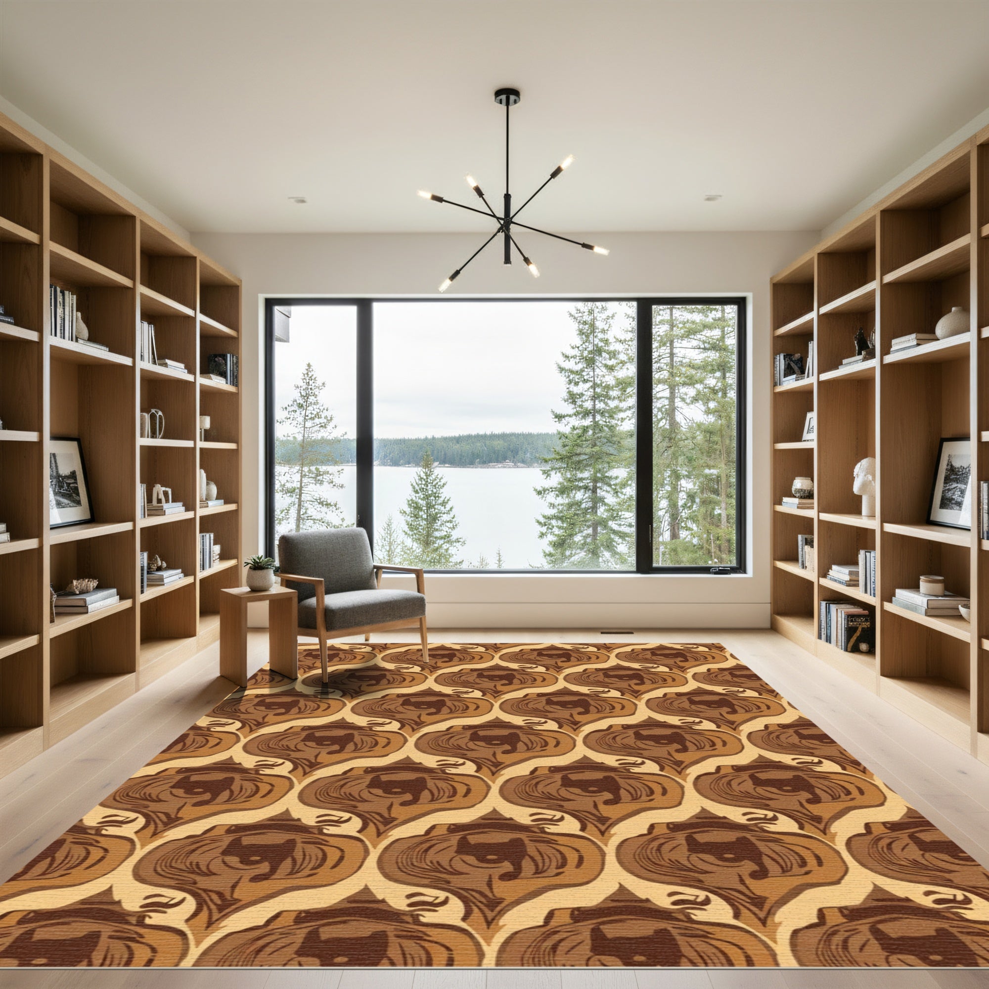 Retro Brown Arabesque Repeating Motif Rug