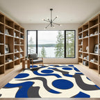 Bold Blue Circles Abstract Waves Rug