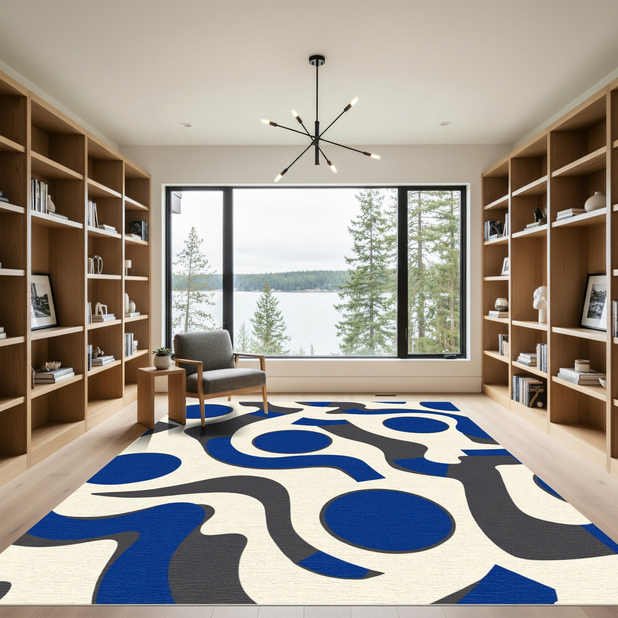 Bold Blue Circles Abstract Waves Rug