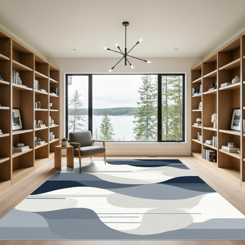 Oceanic Waves Abstract Navy Rug