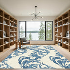 Abstract Ivory Blue Organic Swirl Rug