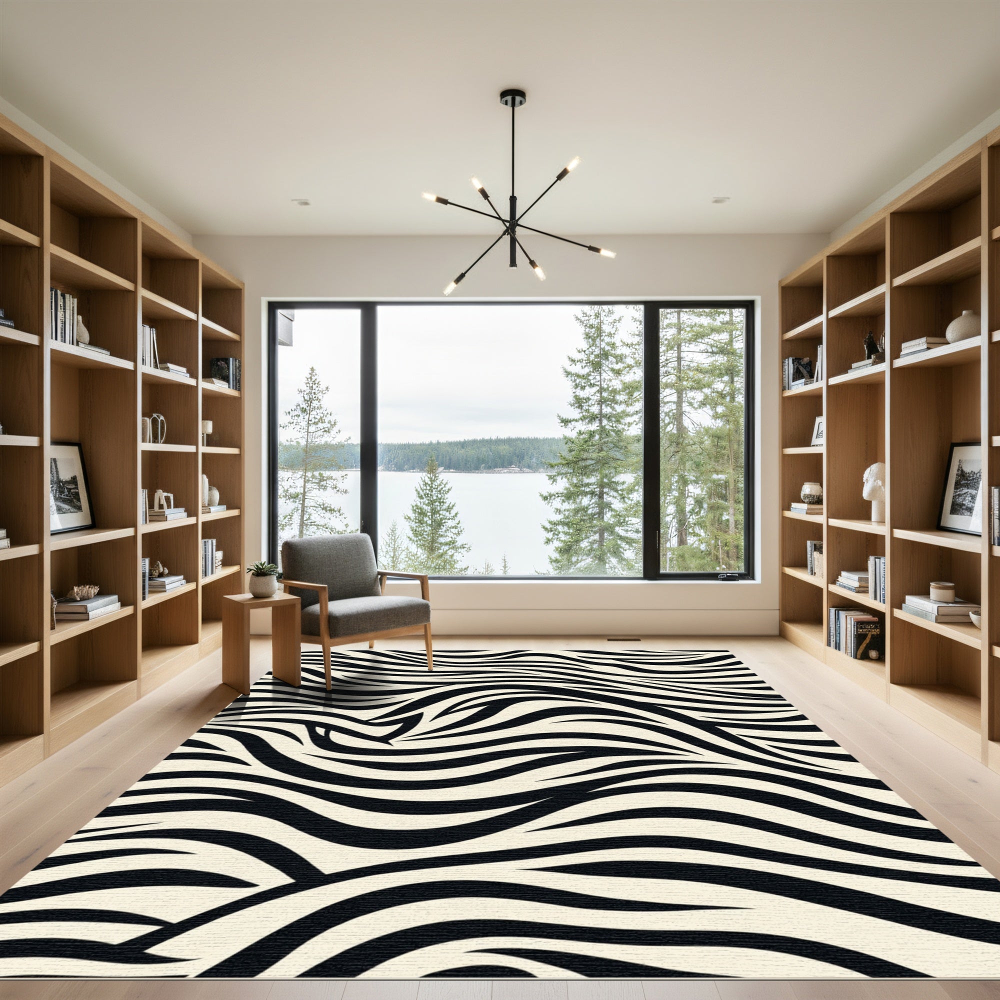 Black and Cream Zebra Swirl Rug