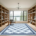 Blue Abstract Family Figures Border Rug