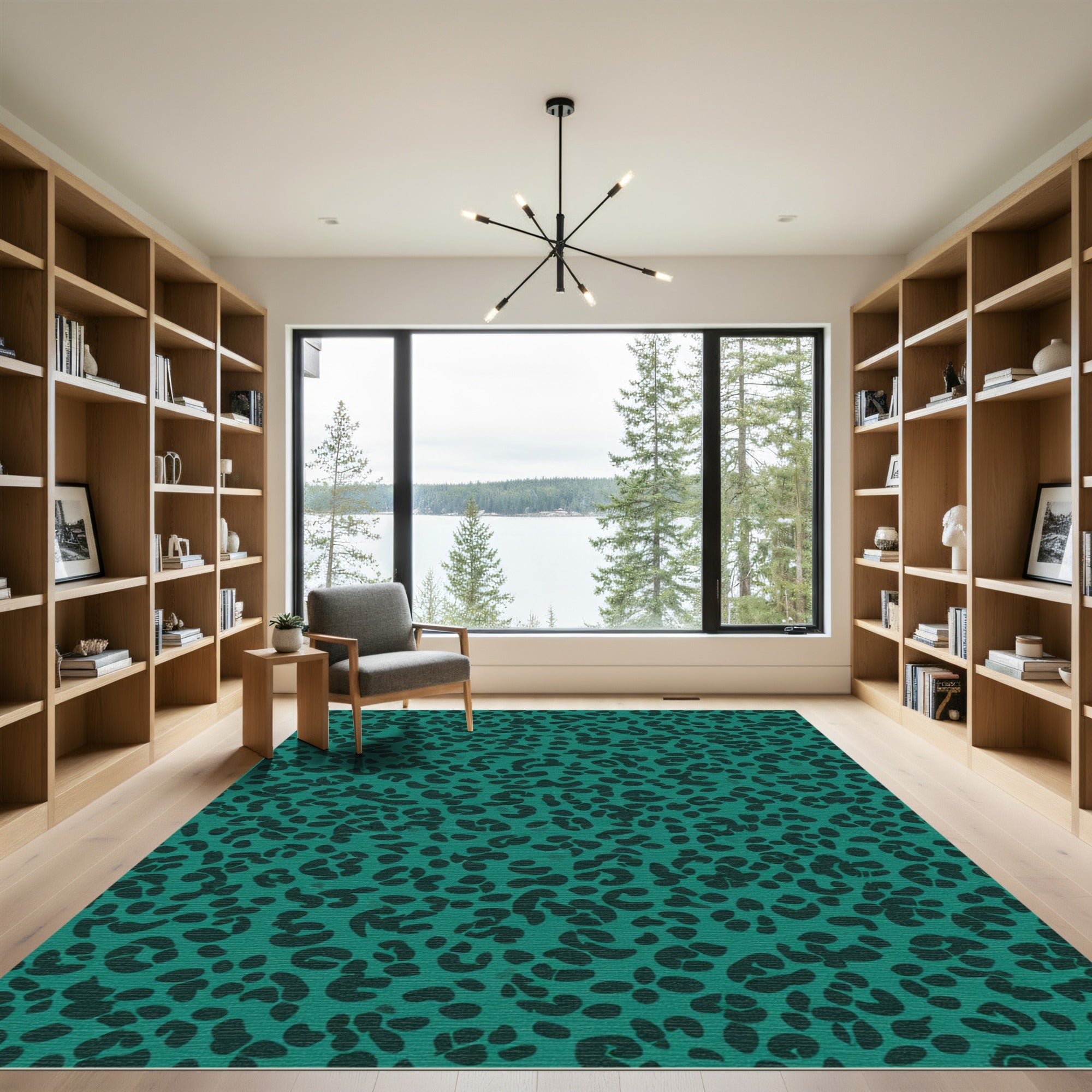 Teal Black Leopard Spots Rug
