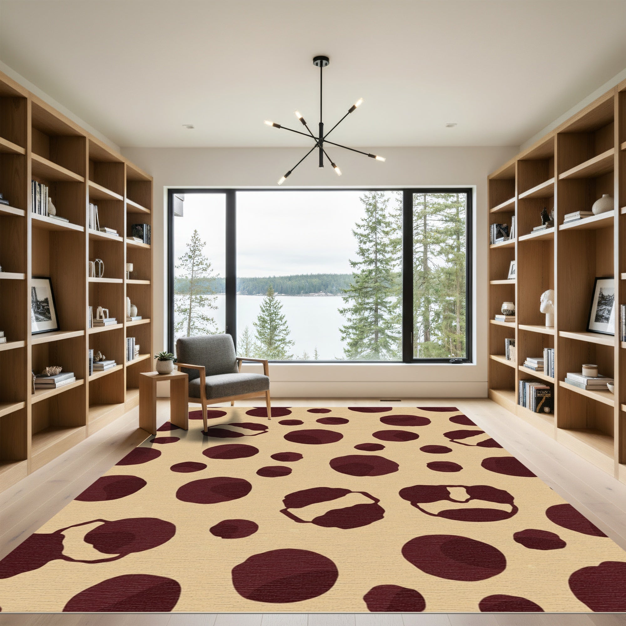 Crimson Circles And Irregular Shapes Rug