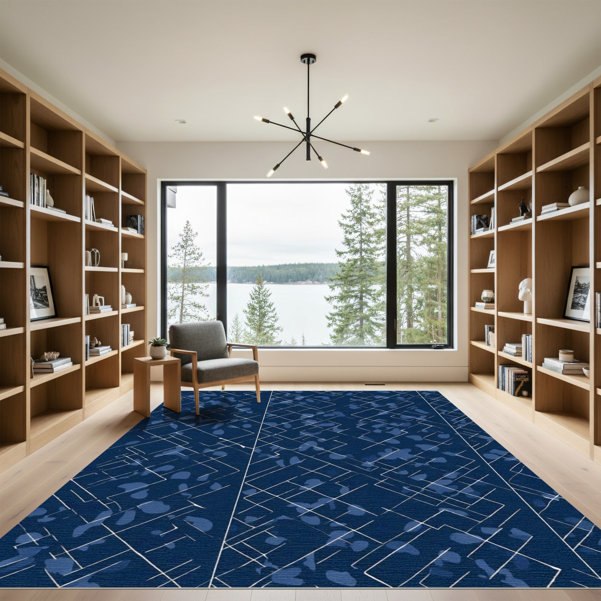 Abstract Navy White Geometric Splash Rug