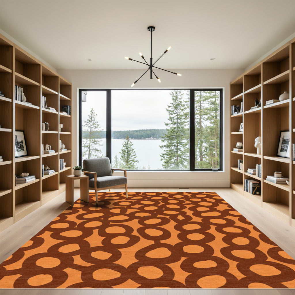 Rustic Orange Circle Collage Rug