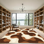 Abstract Cream Brown Blobs Rug