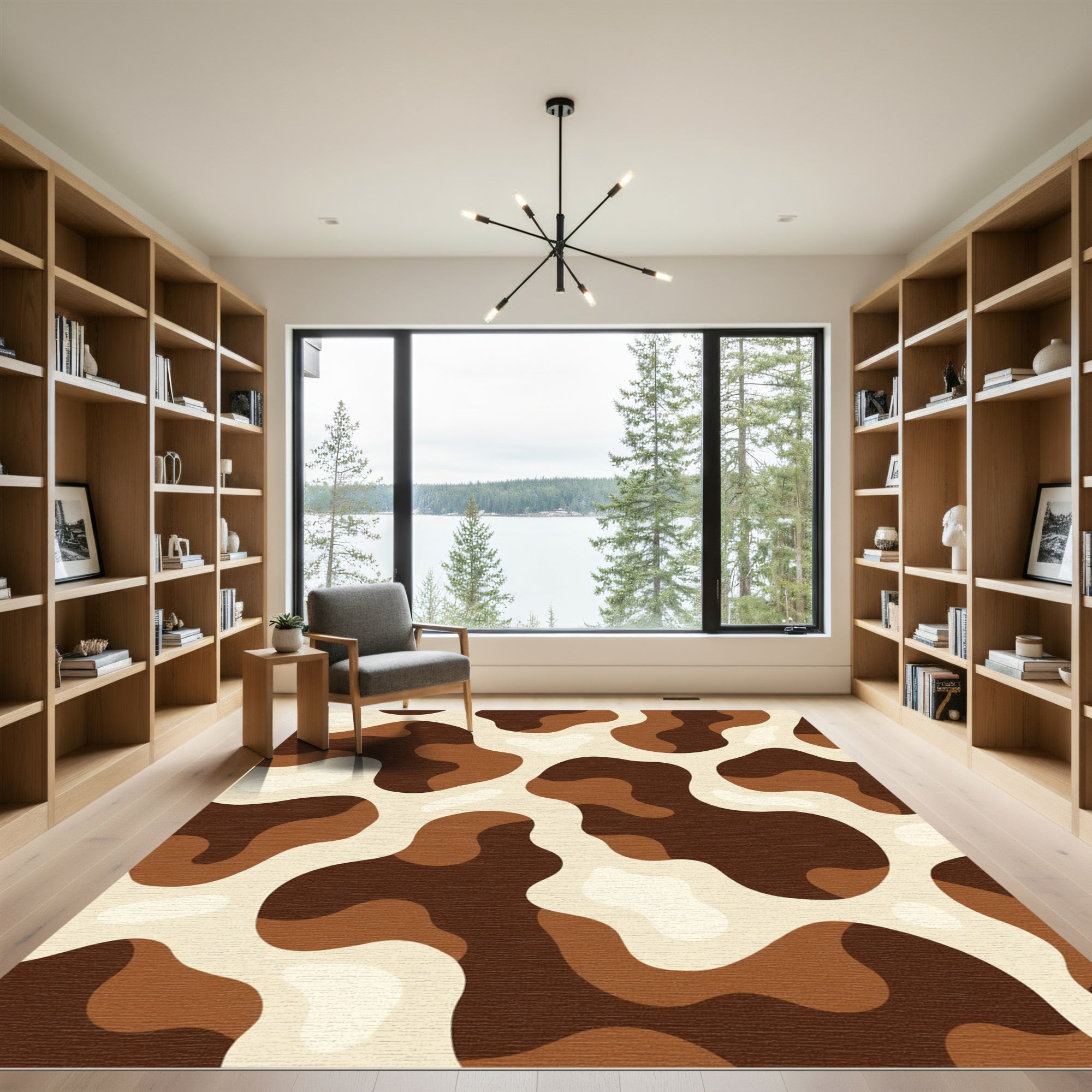 Abstract Cream Brown Blobs Rug