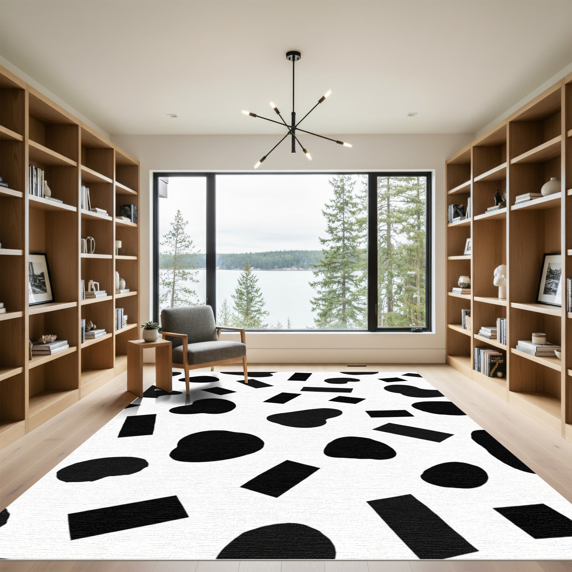 Black White Irregular Shapes Collage Rug
