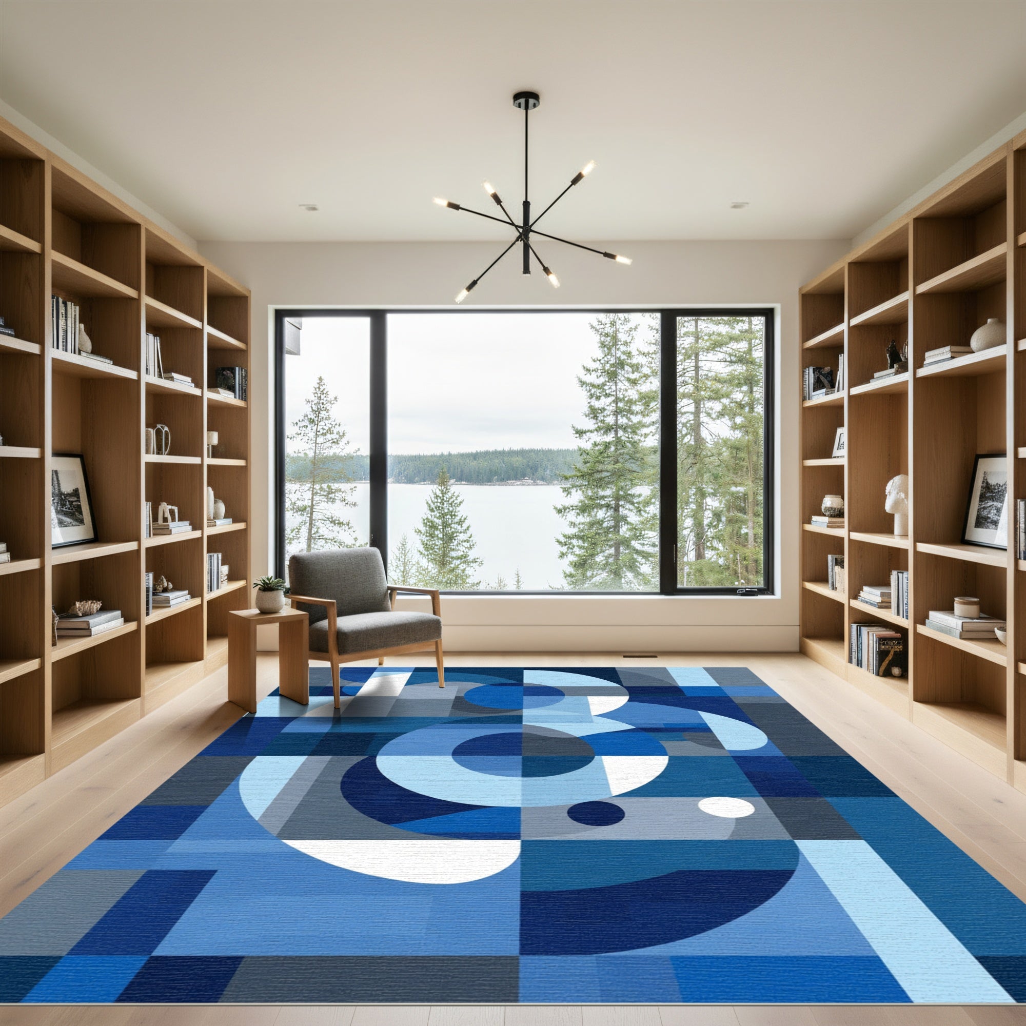 Abstract Blue Geometric Circles Rug